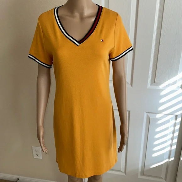 TOMMY HILFIGER Mustard V-Neck Dress. - Picture 1 of 13